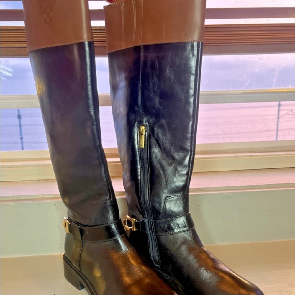 Vince Camuto Black and Brown Over the Knee Boots